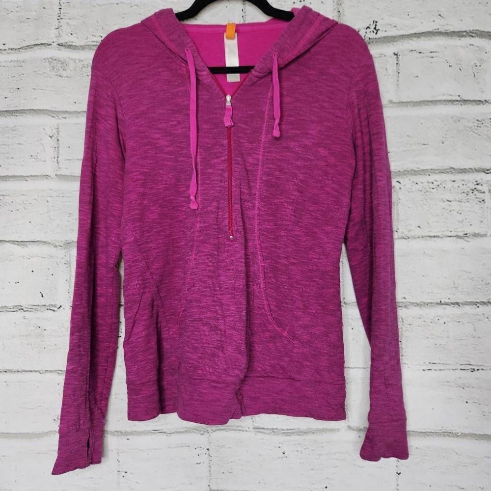 Lucy Long-Sleeve Hooded Half-Zip Drawstring Pullover Sweatshirt Pink XS Casual